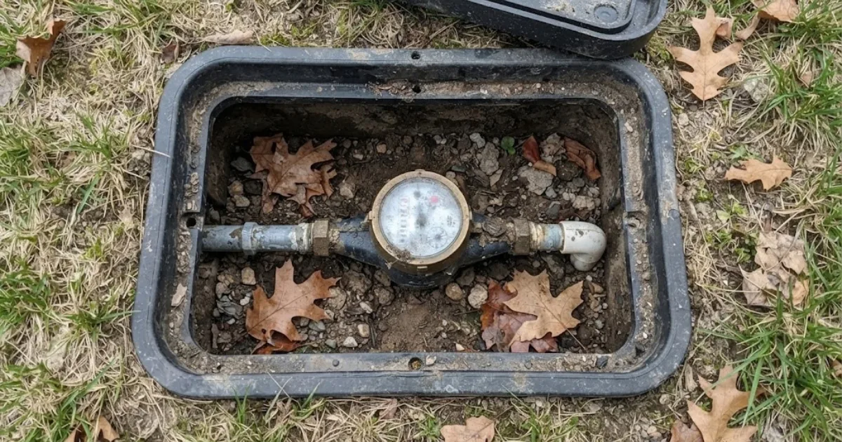 Water meter inside its in-ground utility box